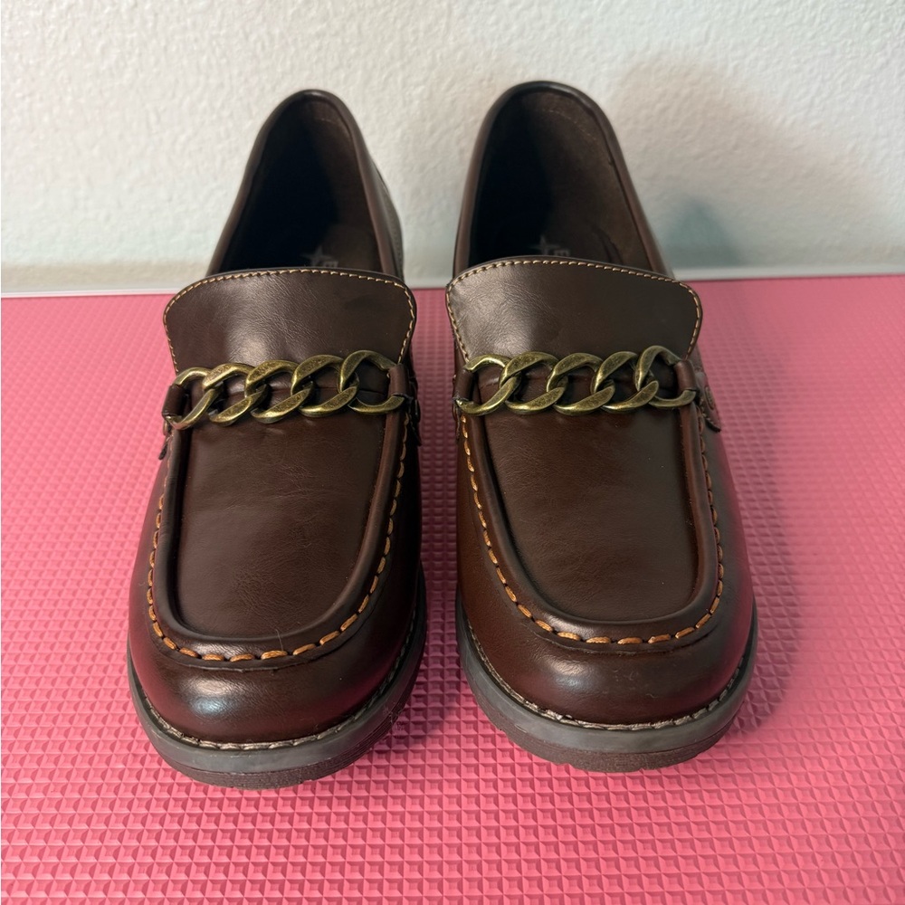 Eastland Brown Wedge Shoes with Chain Detail